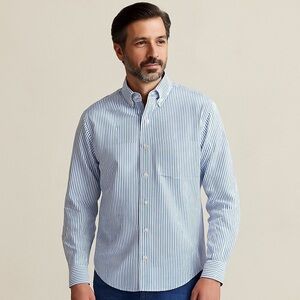 Brooks Brothers Makers Blue Pinstripe Button-Down Shirt Classic Fit Size 16-6